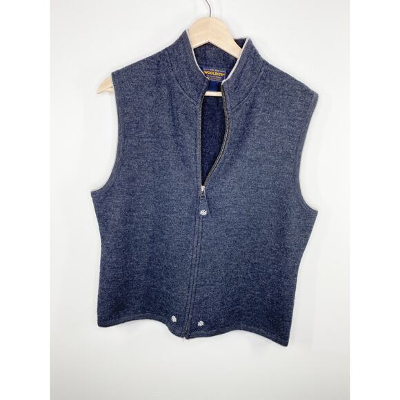 Woolrich Womens Wool Vest Size L Dark Charcoal Heather Grey Full Zip Snowflake - Picture 8 of 8